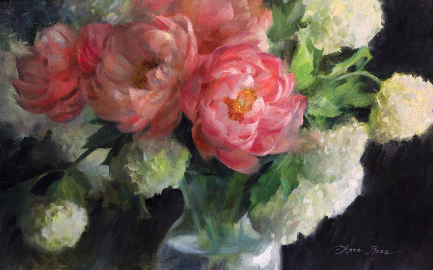 Coral Peonies and Hydrangeas (Framed)